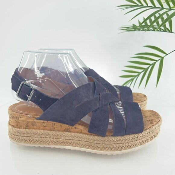 Trask Randi Sandals Women's Size 8 Blue Leather Suede Espadrilles Slingback - Picture 4 of 14